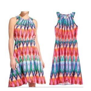 Athleta size medium Martinique pink orange ikat print maxi dress